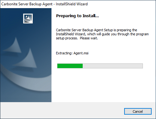Caricamento della procedura guidata di installazione dell'agent EVault