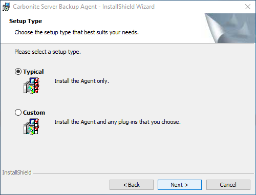 Schermata per la selezione del tipo di installazione Typical