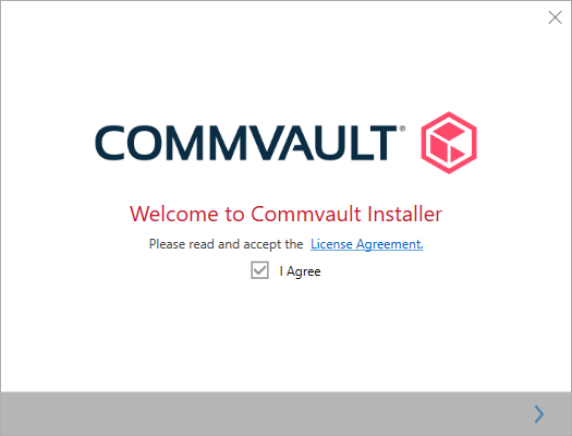 Accettazione dei termini di licenza Commvault con opzione I Agree