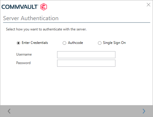 Inserimento delle credenziali dell'account Backup per la registrazione dell'agent Commvault