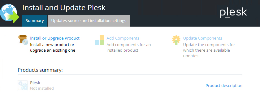 Schermata Summary di Plesk Installer