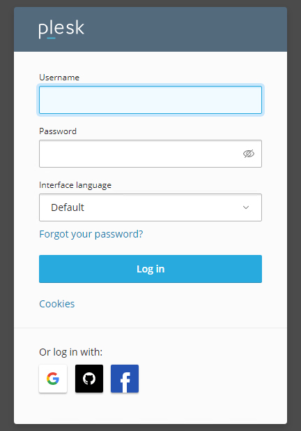 Schermata di login a Plesk